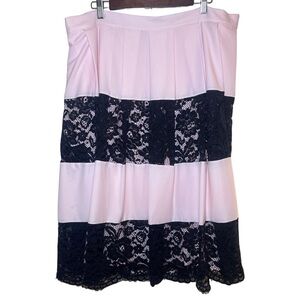 NWT Eloquii Pink Black Lace Overlay A-line Lined Tiered Skirt 20W